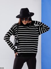 Трендовий, вз'язаний светр, у універсальному розмірі 42-46, чорний у білу смужку