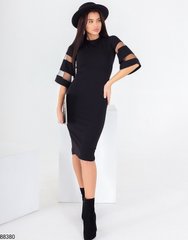 Жіноча однотонна сукня середньої довжини – міді колір чорний в розмірі 42-44, 46-48
