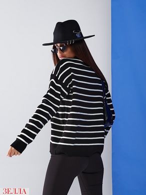 Трендовий, вз'язаний светр, у універсальному розмірі 42-46, чорний у білу смужку