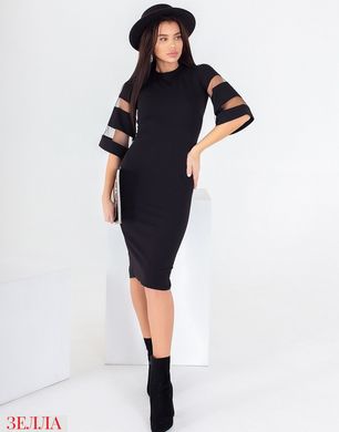 Жіноча однотонна сукня середньої довжини – міді колір чорний в розмірі 42-44, 46-48