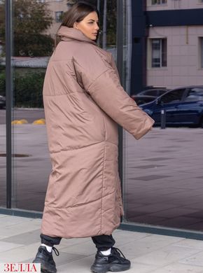 Зимняя куртка-одеяло свободного силуэта с воротником-шалью цвета мокко в размере 48-52, 54-58