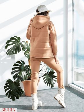 Жіночий утеплений спортивний однотонний костюм трійка кофта+штани+жилетка з трикотажної тканини з начосом колір бежевий розміри 42-44, 46-48