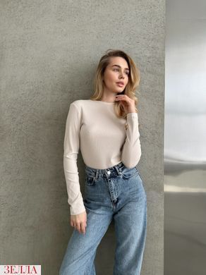 Напівприталений лонгслів в рубчик в розмірі 42-46, 50-52, 54-56, колір бежевий.