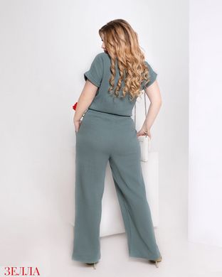 Літній жіночий костюм від магазину ЗЕЛЛА, великого розмір 48-50, 52-54, 56-58, 60-62 у ніжному оливковому кольорі