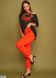 Модный женский летний костюм тройка брюки+топ+туника цвет оранж неон /черный хлопковый трикотаж в размере 48-50, 52-54