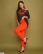Модний жіночий літній костюм трійка штани+топ+туніка колір оранж неон/чорний бавовняний трикотаж у розмірі 48-50, 52-54