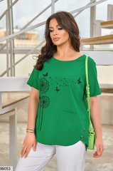 Жіноча блузка, вільного крою у розмірі 46-48, 50-52, 54-56, 58-60, колір зелений