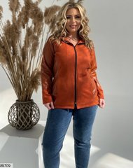 Демісизонна комбінована жіноча куртка на підкладці, еко-шкіра стрейч/замш стрейч, колір теракотовий, розміри 48-50, 52-54, 56-58