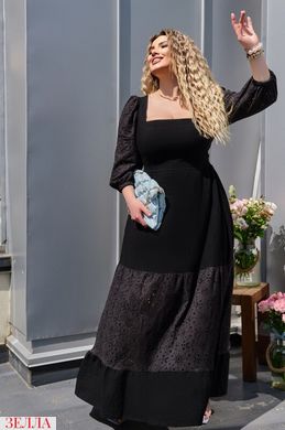Сукня А-силуету комбінована із прошви та льону в розмірі 48-50, 52-54, 56-58, колір чорний.
