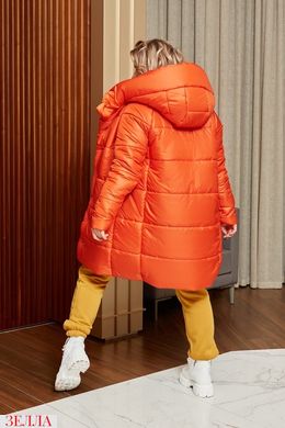 Женская однотонная зимняя куртка с капюшоном цвет оранжевый в размере 42-46, 48-50, 52-54, 56-58