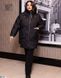 Зимова стьобана подовжена жіноча куртка оверсайз з капюшоном у великих розмірах, колір чорний