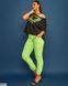 Модний жіночий літній костюм трійка штани+топ+туніка колір салатовий неон/чорний бавовняний трикотаж у розмірі 48-50, 52-54