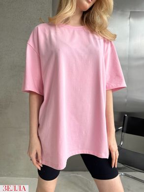 Базова оверсайз футболка в універсальному розмірі 42-46, колір рожевий.