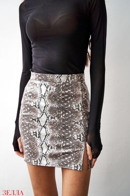Трендовая мини юбка из эко-кожи, размер 42, 44, 46, цвет питон