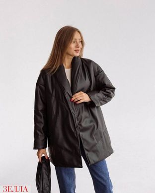 Куртка з еко шкіри без застібки в універсальному розмірі 42-46, колір чорний.