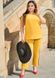 Жіночий літній костюм брючний жовтий на короткий рукав з легкого крепу в розмірі 48-50, 52-54, 56-58, 60-62, 64-66