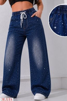 Джинси Baggy з напиленням та стразами в розмірі 50-52, 54-56, 58-60, колір синій.