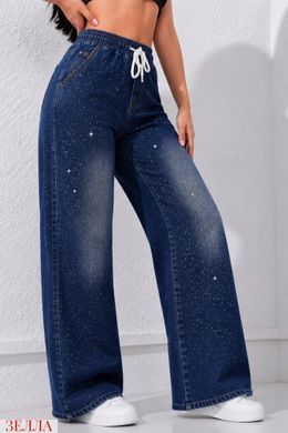 Джинси Baggy з напиленням та стразами в розмірі 50-52, 54-56, 58-60, колір синій.