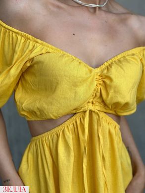 Лляна сукня в універсальному розмірі 42-46, колір жовтий.