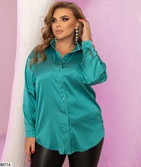 Однотонна жіноча шовкова сорочка колір смарагдовий в універсальному розмірі 48-52