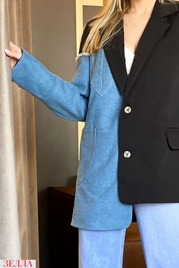 Дизайнерський комбінований асиметричний жіночий піджак, колір чорний/синій