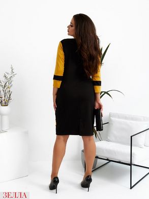 Комбіноване трикотажне плаття середньої довжини з рукавами 3/4 колір чорний з гірчичним розміром 50, 52, 54, 56-58