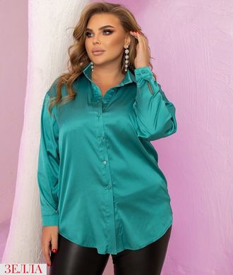 Однотонная женская шелковая рубашка цвет изумрудный в универсальном размере 48-52