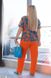 Костюм Блузка з вирізами на плечах + Брюки в розмірі 50-52, 54-56, 58-60, 62-64, колір апельсиновий.