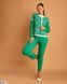 Женский деловой костюм тройка брюки+блузка+жакет зеленого цвета с перфорацией в размере 50, 52, 54, 56
