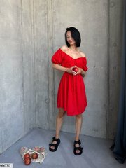 Лляна сукня в універсальному розмірі 42-46, колір червоний.