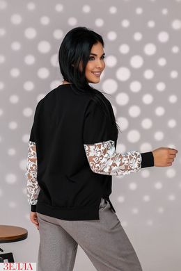 Блуза с мереживом, високої якості у розмірі 42-46,48-52,54-58,60-64, колір чорний