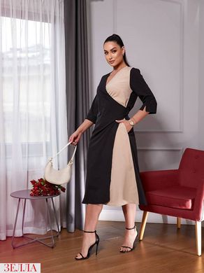 Двоколірна сукня з кишенями в розмірі 48-52, 54-56, 58-60, колір чорний/бежевий.