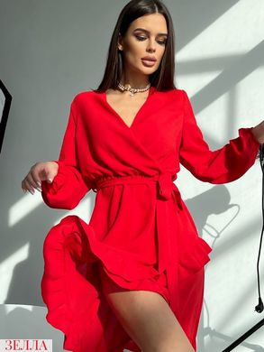 Женское однотонное платье на запах цвет красный в размере 42-44, 46-48