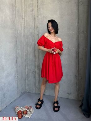 Лляна сукня в універсальному розмірі 42-46, колір червоний.