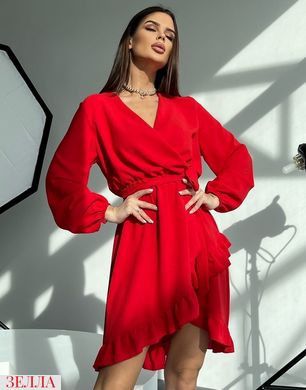 Женское однотонное платье на запах цвет красный в размере 42-44, 46-48