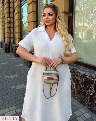 Муслінова сукня з кишенями в розмірі 50-52, 54-56, 58-60, 62-64, колір молочний.