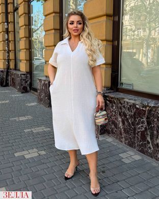 Муслінова сукня з кишенями в розмірі 50-52, 54-56, 58-60, 62-64, колір молочний.