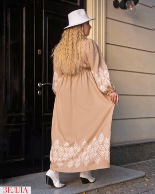 Вишукана сукня в етно-стилі, оздоблена принтом у бежевому кольорі, розмір 50, 52, 54, 56, 58