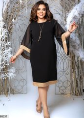 Однотонна сукня середньої довжини – міді з розкльошеними рукавами колір чорний розміри 48-50, 52-54, 56-58