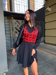 Стильна сукня-сорочка з жилеткою у розмірах 50-52, 54-56, колір чорний/червоний