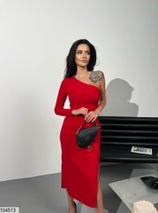 Вишукана приталена сукня на одне плече в розмірі 42-44, 44-46, колір червоний.