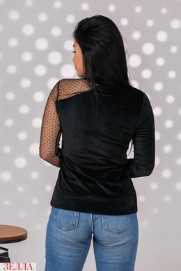Бархатна блузка із сіткою горох, у чорному кольорі, розмір 48-50, 52-54, 56-58