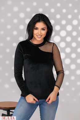 Бархатна блузка із сіткою горох, у чорному кольорі, розмір 48-50, 52-54, 56-58