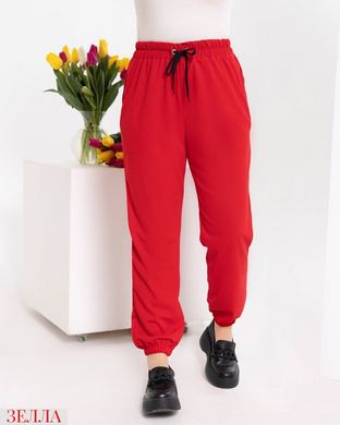 Сучасні штани-джогери із якісної тканини у червоному кольорі та розмірі 42-44, 46-48, 50-52, 54-56