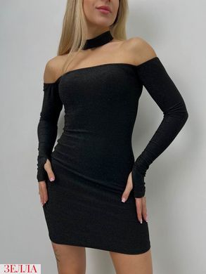 Міні сукня з відкритими плечами та чокером в розмірі 42-44, 44-46, колір чорний.