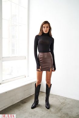 Трендовая мини юбка из эко-кожи, размер 42, 44, 46, цвет шоколадный