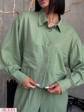 Брючний костюм в розмірі 42-44, 46-48, колір оливковий.
