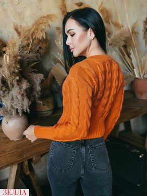 Женский однотонный вязаный (50% акрил, 50% шерсть) короткий свитер цвет оранжевый в универсальном размере 42-46