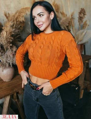 Женский однотонный вязаный (50% акрил, 50% шерсть) короткий свитер цвет оранжевый в универсальном размере 42-46