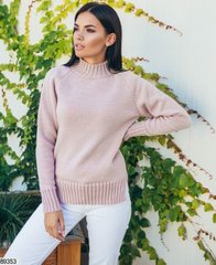 Жіночий однотонний в'язаний (50% акрил, 50% вовна) светр oversize колір пудра в універсальному розмірі 42-46